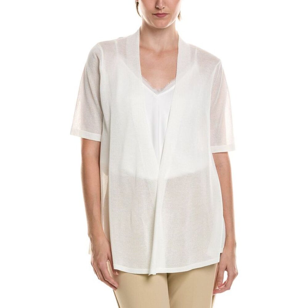 Anne Klein Womens Semi Sheer Short Sleeve Cardigan, Grey